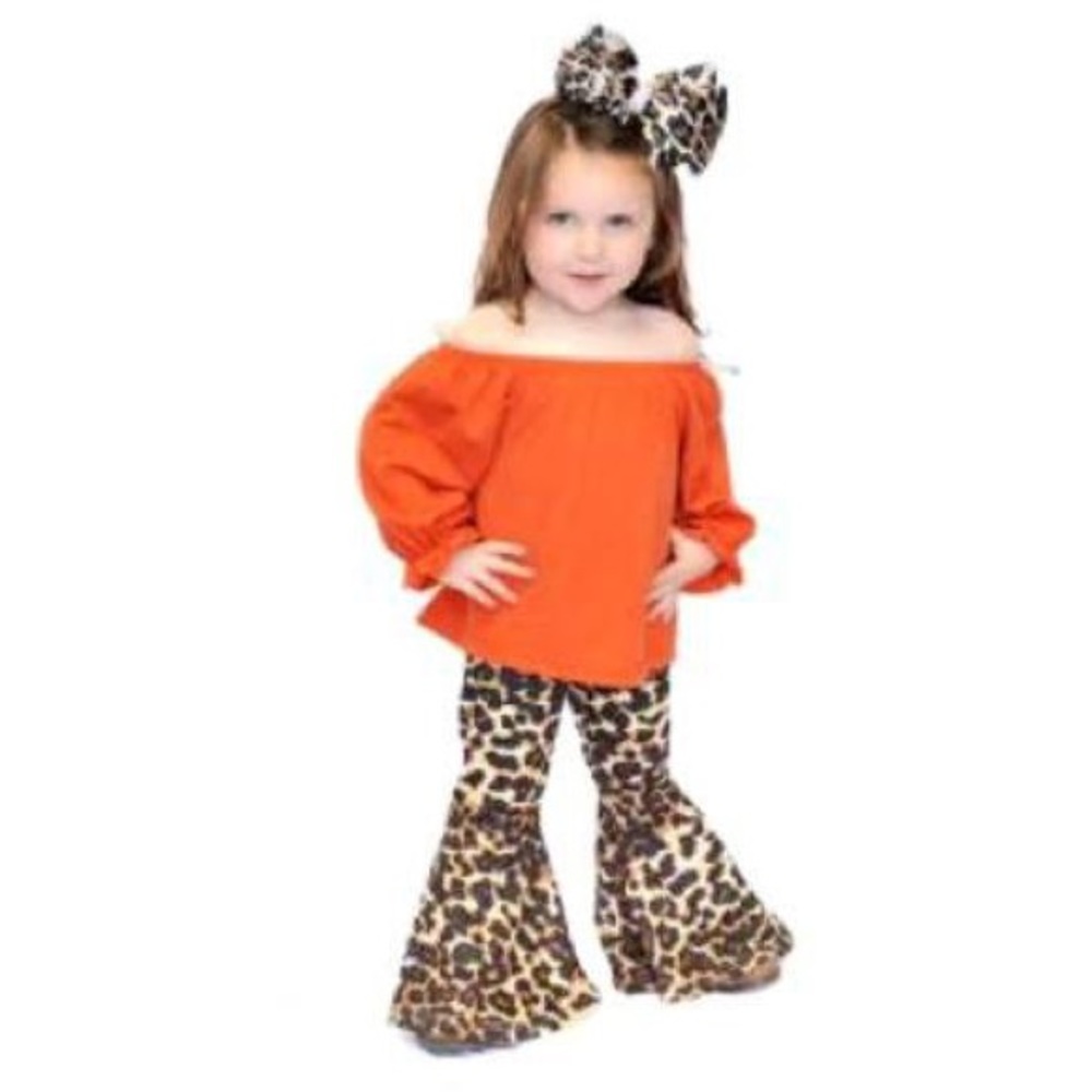 NEW Girl's Burnt Orange Top with Cheetah Bells